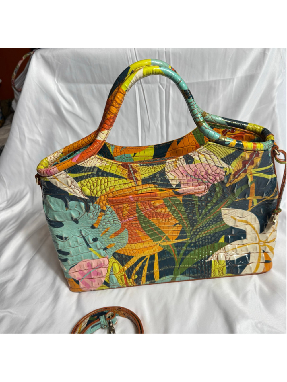 Women's Brahmin Elaine Retro Jungle Melbourne Leather Satchel - Picture 5 of 12